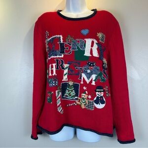 Vintage Heirloom Collectible Pull Over Christmas‎ Sweater Womens XL Embroidered